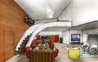 An interior hand drawing