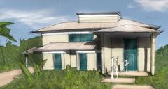 Two hand-made drawings of a country house project...