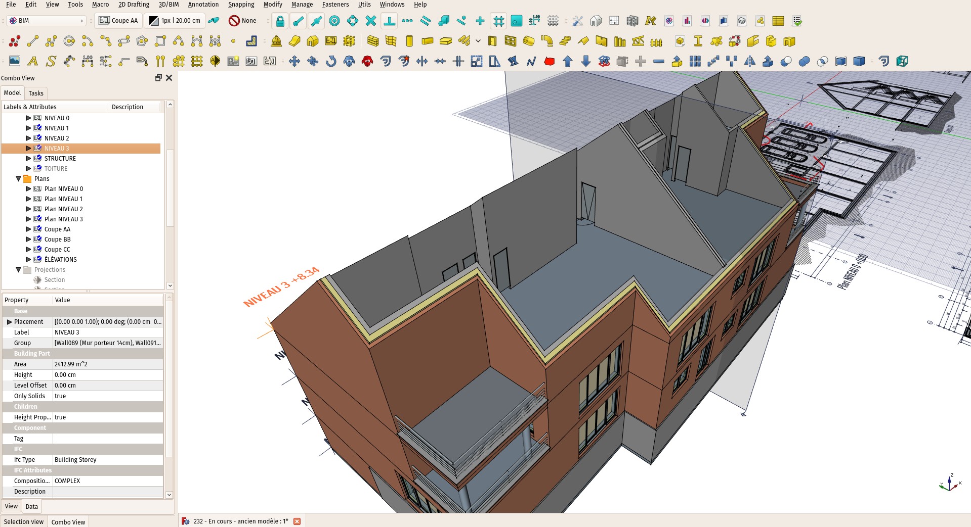 A interface do FreeCAD, mostrando a bancada BIM