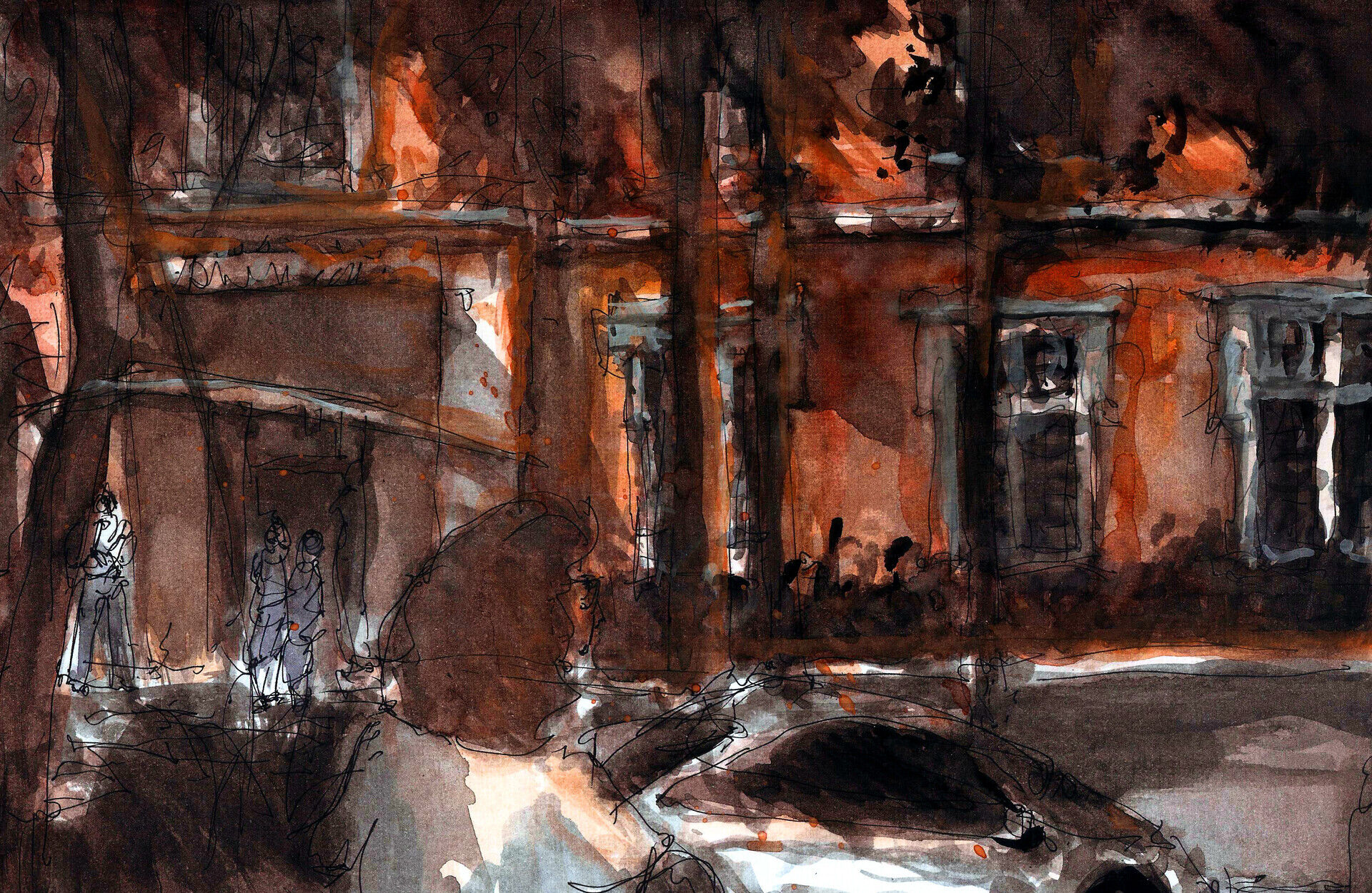 Watercolor drawing of the college